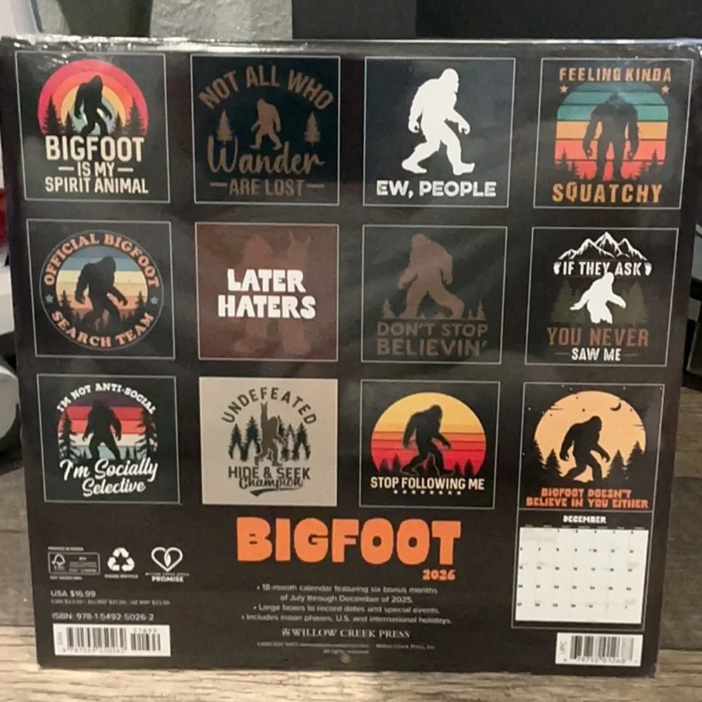 New 3 pack Willow Creek 2026 Calendars Dogs & Puppies Bigfoot & Animal Selfies